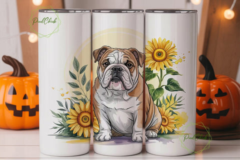 Bulldog Sunflower 20oz Tumbler Wrap Sublimation PixelChick 