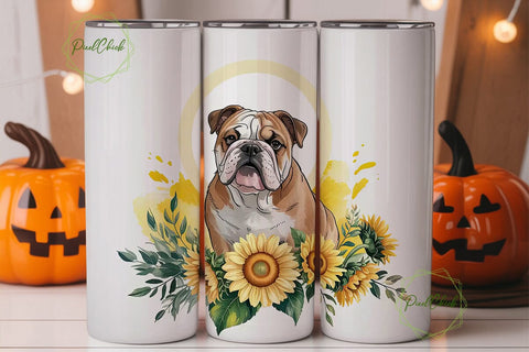 Bulldog Sunflower 20oz Tumbler Wrap Sublimation PixelChick 