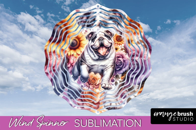 Bulldog Wind Spinner, Dog Mom Floral Wind Spinner Sublimation Sublimation OrangeBrushStudio 