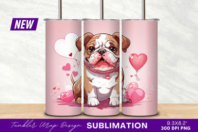 Bulldog with heart balloons tumbler png Sublimation Regulrcrative 