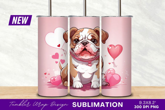 Bulldog with heart balloons tumbler png Sublimation Regulrcrative 