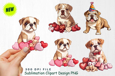 Bulldog with Valentine Toys Clipart Sublimation Regulrcrative 