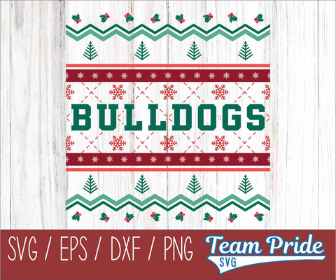 Bulldogs Ugly Christmas Sweater Festive Holiday Design SVG, EPS, DXF, PNG SVG Team Pride SVG 