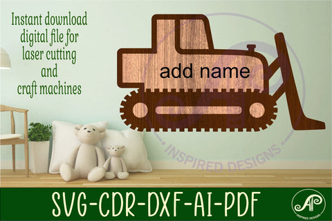 Bulldozer construction vehicle outline layered name sign SVG APInspireddesigns 