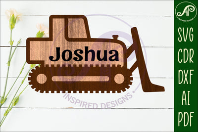 Bulldozer construction vehicle outline layered name sign SVG APInspireddesigns 