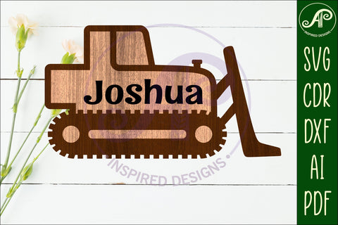 Bulldozer construction vehicle outline layered name sign SVG APInspireddesigns 