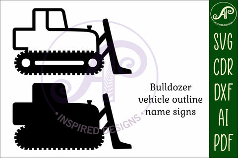 Bulldozer construction vehicle outline layered name sign SVG APInspireddesigns 