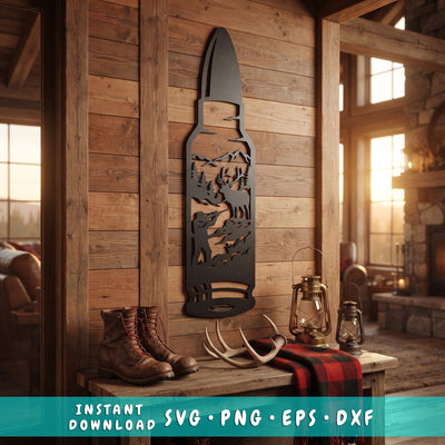 Bullet Hunting Scene Laser SVG | Deer Hunter Metal Wall Art DXF | Rifle Ammo Plasma Cut File | CNC Laser Cut Svg | Glowforge Cricut Cut File SVG HappyDesignStudio 