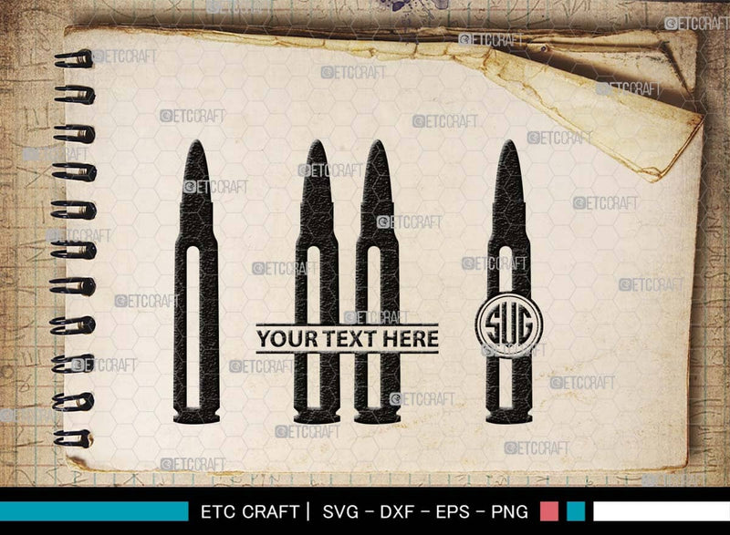 Rustic Bullet Svg Bullet Monogram, Bullet Silhouette, Bullet SVG, Guns Svg, Gun Round Svg ...