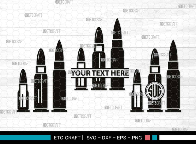Bullet Monogram, Bullet Silhouette, Bullet SVG, Guns Svg, Gun Round Svg, Military Svg, Weapon Svg, Pistol Bullet Svg, SB00518 SVG ETC Craft 