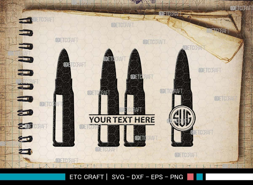 Rustic Bullet Svg Bullet Monogram, Bullet Silhouette, Bullet SVG, Guns Svg, Gun Round Svg ...