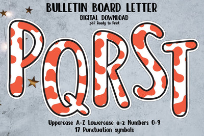 Bulletin Board Alphabet Letters (Cow Pattern) Ready to Print Digital Pattern zafrans studio 