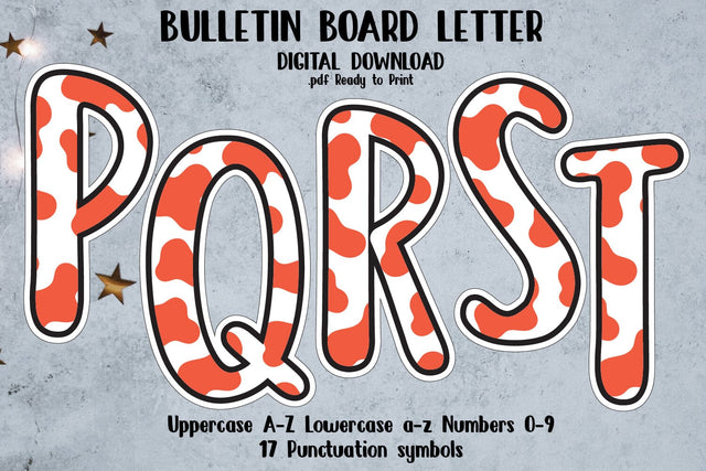 Bulletin Board Alphabet Letters (Cow Pattern) Ready to Print Digital Pattern zafrans studio 