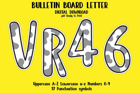 Bulletin Board Alphabet Letters (Cow Pattern) Ready to Print SVG zafrans studio 