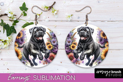 Bullmastiff Earrings - Dog Mom Floral Round Earring Sublimation Sublimation OrangeBrushStudio 