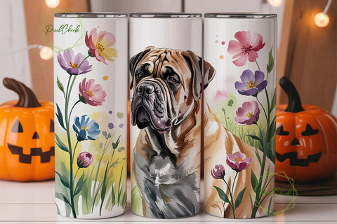 Bullmastiff Floral Dog 20oz Tumbler Wrap Sublimation PixelChick 
