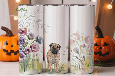 Bullmastiff Floral Dog 20oz Tumbler Wrap Sublimation PixelChick 