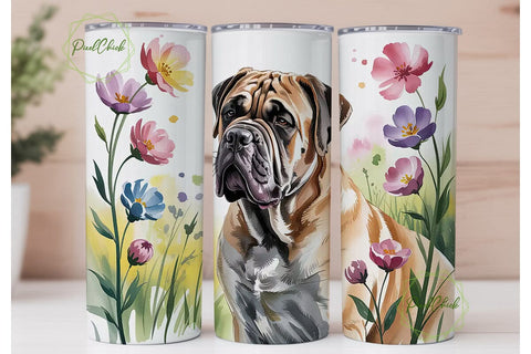 Bullmastiff Floral Dog 20oz Tumbler Wrap Sublimation PixelChick 