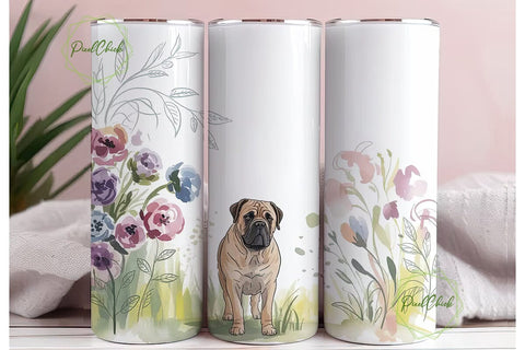 Bullmastiff Floral Dog 20oz Tumbler Wrap Sublimation PixelChick 