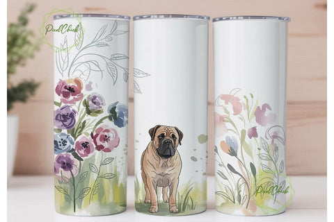 Bullmastiff Floral Dog 20oz Tumbler Wrap Sublimation PixelChick 