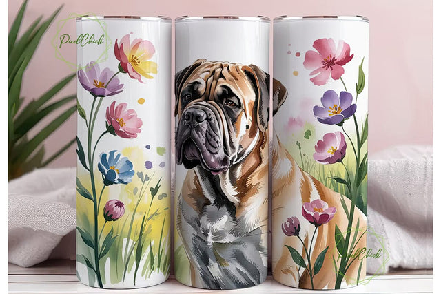 Bullmastiff Floral Dog 20oz Tumbler Wrap Sublimation PixelChick 