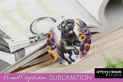 Bullmastiff Keychain - Dog mom Floral Keychain Sublimation Design Sublimation OrangeBrushStudio 
