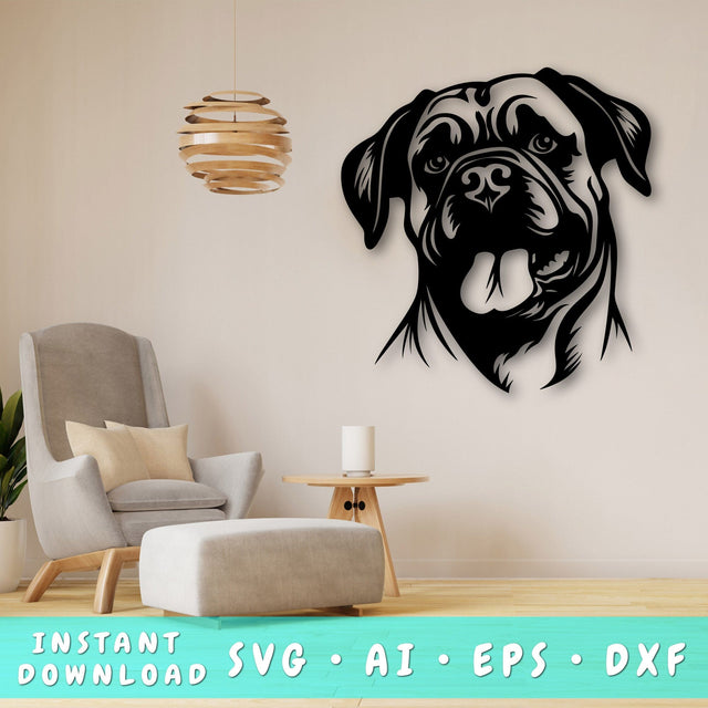 Bullmastiff Laser SVG Cut File, Bullmastiff Glowforge File, Bullmastiff DXF, Bullmastiff Wall Art SVG SVG HappyDesignStudio 