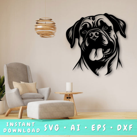 Bullmastiff Laser SVG Cut File, Bullmastiff Glowforge File, Bullmastiff DXF, Bullmastiff Wall Art SVG SVG HappyDesignStudio 