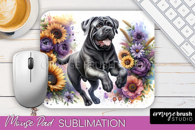 Bullmastiff Mouse Pad Design - Dog Mom Floral Mousepad Sublimation Sublimation OrangeBrushStudio 