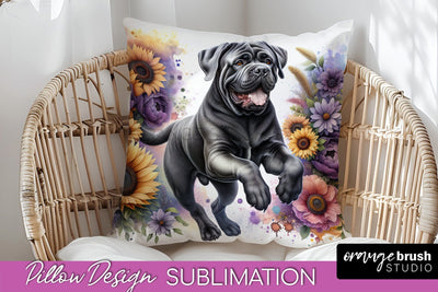 Bullmastiff Pillow Cover - Dog Mom Floral Pillow Sublimation Sublimation OrangeBrushStudio 
