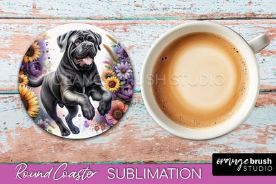 Bullmastiff Round Coaster - Dog Mom Floral Coaster Sublimation Sublimation OrangeBrushStudio 