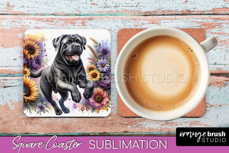 Bullmastiff Square Coaster - Dog Mom Floral Coaster Sublimation Sublimation OrangeBrushStudio 