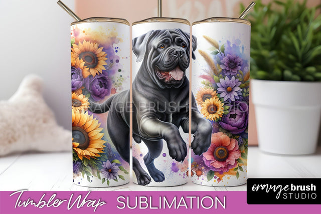 Bullmastiff Tumbler Wrap - Dog Mom Floral Tumbler Sublimation Sublimation OrangeBrushStudio 