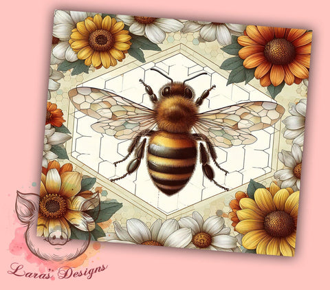 Bumble Bee Floral 20oz Tumbler Png, Straight & Tapered Tumbler Png, Honeycomb Tumbler Png, Digital Download PNG Sublimation Lara' s Designs 