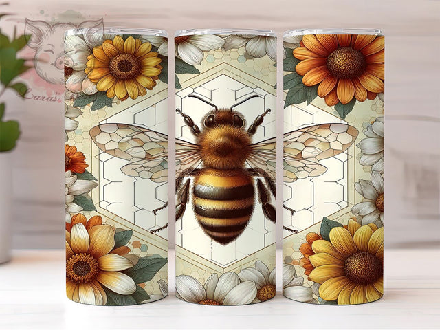 Bumble Bee Floral 20oz Tumbler Png, Straight & Tapered Tumbler Png, Honeycomb Tumbler Png, Digital Download PNG Sublimation Lara' s Designs 