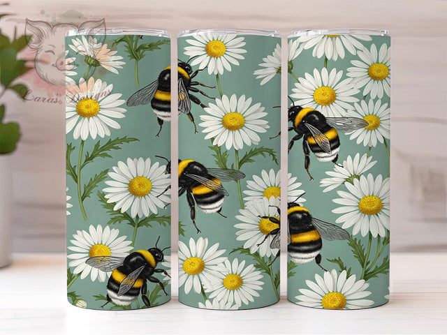 Bumble Bee Floral 20oz Tumbler Wrap, Spring Drinkware, 20oz Sublimation, Floral Design Cup, Nature Lover Gift, Cute Bee Art, Honey Bee Tumbler Sublimation Lara' s Designs 
