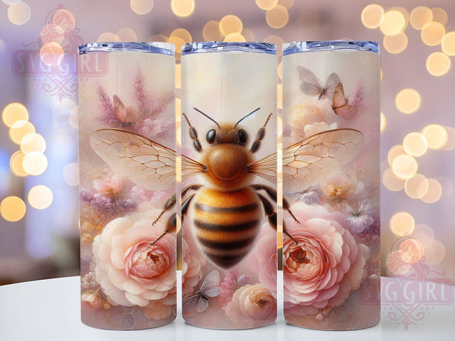 Bumble Bee Floral Tumbler Wrap Gift, Floral Tumbler Wrap, Bee Floral Design, 20oz Skinny Tumbler, Sublimation Tumbler Wrap, Bee Lover Gift, Flower Bee Wrap Sublimation SvggirlplusArt 