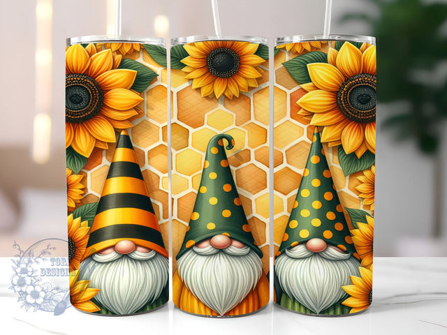 Bumble Bee Gnomes 20oz Skinny Tumbler, Sunflowers Gnomes Tumbler Png, Straight & Tapered Tumbler Wrap, Instant Digital Download Sublimation ToriDesigns 