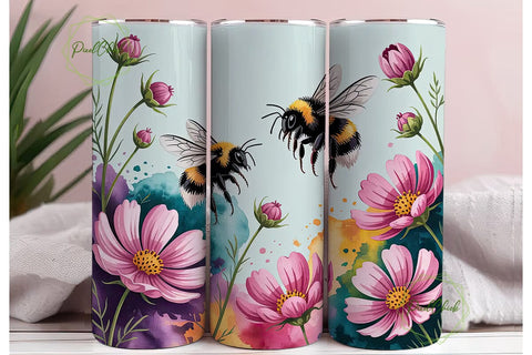 Bumblebee Cosmos Flowers 20oz Tumbler Sublimation PixelChick 