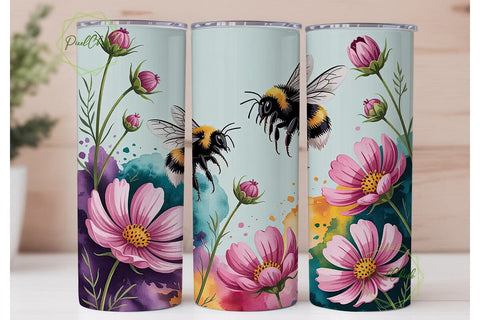 Bumblebee Cosmos Flowers 20oz Tumbler Sublimation PixelChick 