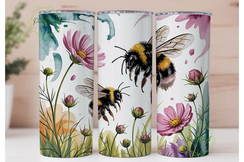 Bumblebee Cosmos Flowers 20oz Tumbler Sublimation PixelChick 