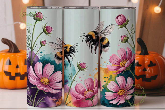 Bumblebee Cosmos Flowers 20oz Tumbler Sublimation PixelChick 