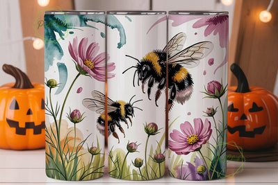 Bumblebee Cosmos Flowers 20oz Tumbler Sublimation PixelChick 