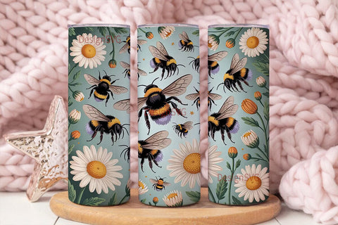 Bumblebee Daisy 20oz Tumbler Wrap Sublimation DesignSVG 