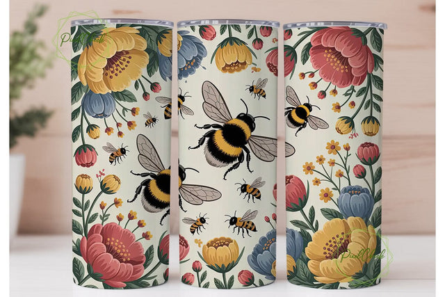 Bumblebee Floral 20oz Tumbler Wrap Sublimation PixelChick 