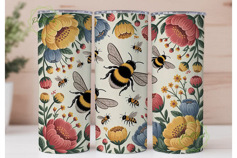 Bumblebee Floral 20oz Tumbler Wrap Sublimation PixelChick 