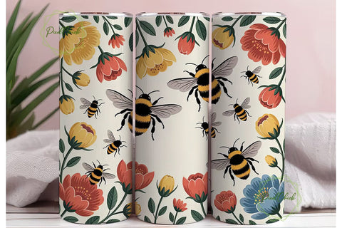 Bumblebee Floral 20oz Tumbler Wrap Sublimation PixelChick 