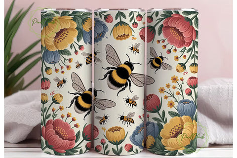 Bumblebee Floral 20oz Tumbler Wrap Sublimation PixelChick 