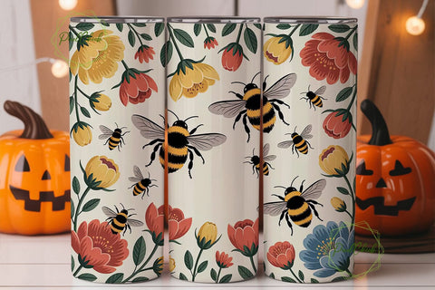 Bumblebee Floral 20oz Tumbler Wrap Sublimation PixelChick 