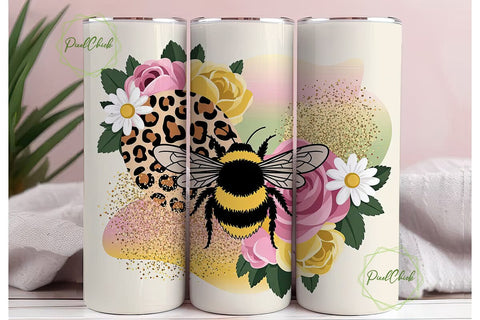 Bumblebee Glitter 20oz Tumbler Wrap Sublimation PixelChick 